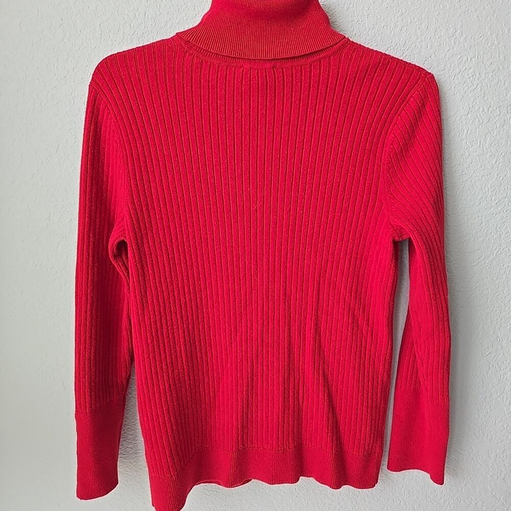 Talbots Ribbed Button-Cuff Turtleneck Sweater Size Medium‎ Red 5 Button Gold - Picture 4 of 7